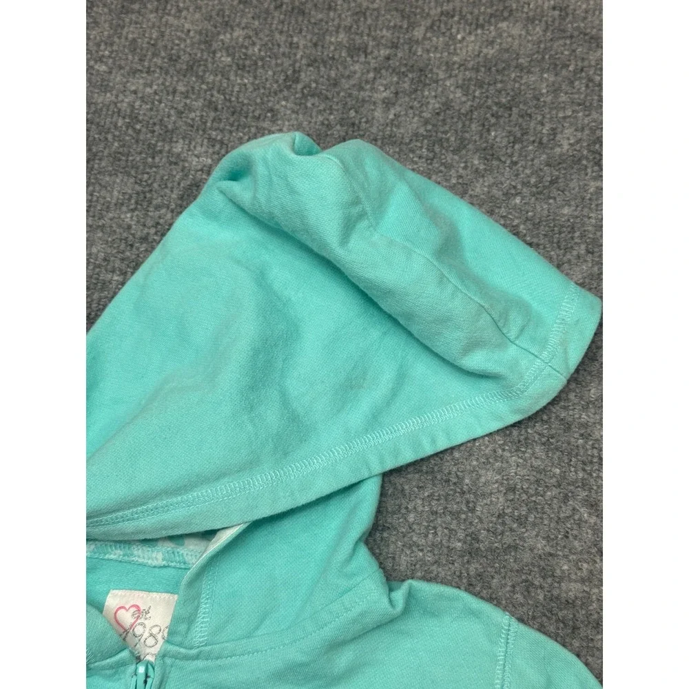 *The‎ Childrens Place Girls XL 14 Aqua Teal Silver Glitter Heart Zip Up Hoodie